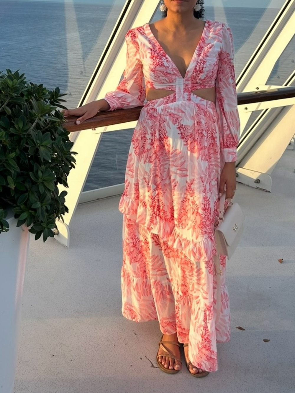 Long Sleeve Floral Maxi Dress with Cutouts Size S